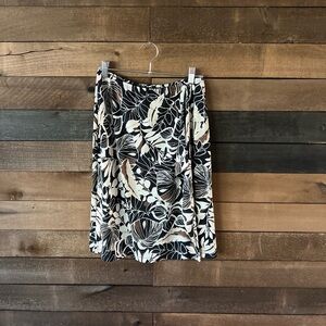 Vintage Black Brown Floral Stretch Midi Skirt Y2K Apostrophe Slip Skirt S